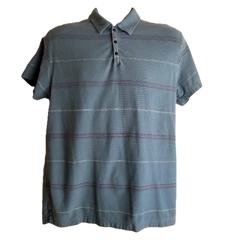 American Eagle Mens Polo Shirt Large Vintage Slim Fit Blue Gray Striped Y2K
